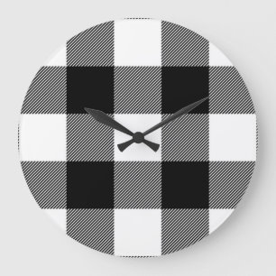 black and white buffalo plaid checked große wanduhr