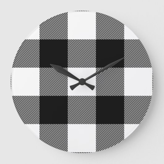 black and white buffalo plaid checked große wanduhr (Vorderseite)