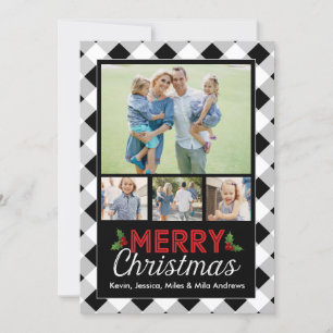 Black and White Buffalo Plaid Christmas Photo Card Feiertagskarte
