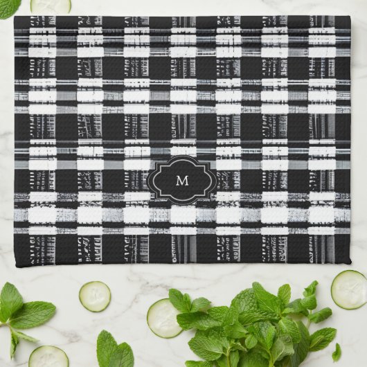 Black and white buffalo plaid monogrammed geschirrtuch (Gefaltet)