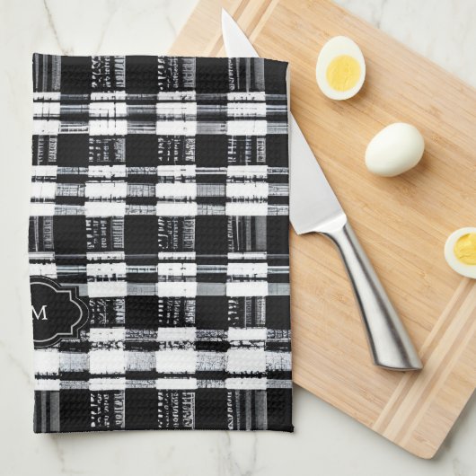 Black and white buffalo plaid monogrammed geschirrtuch (Viertel Falte)
