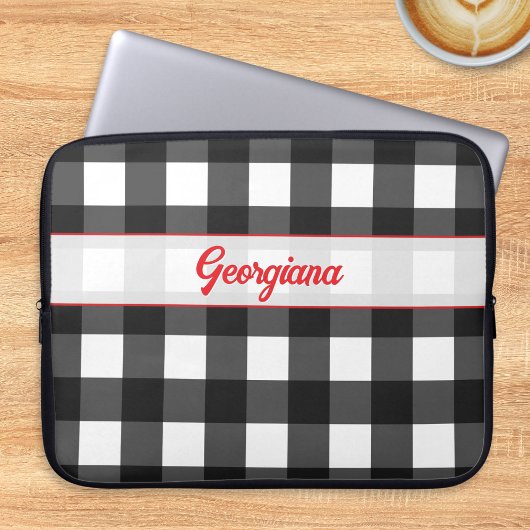 Black and White Buffalo Plaid Personalized Laptopschutzhülle