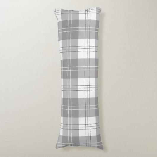 Black and White Buffalo Plaid Seitenschläferkissen (Vorderseite Vertikal)