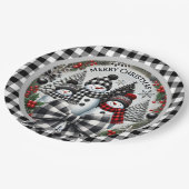 Black And White Buffalo Plaid Snowmen Paper Plate Pappteller (Schrägansicht)