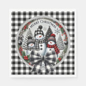 Black And White Buffalo Plaid Snowmen Paper Plate Serviette (Vorderseite)
