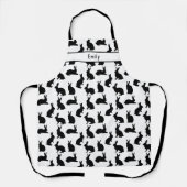 Black And White Bunny Pattern With Custom Name Schürze (Vorderseite)