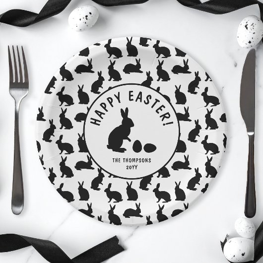 Black And White Bunny Shapes Modern Easter Pappteller