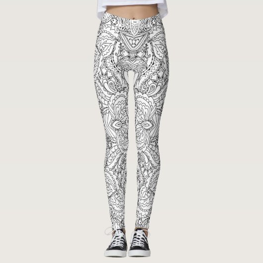Black and White Butterfly Paisley Leggings (Vorderseite)