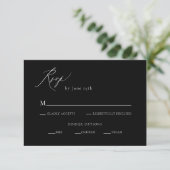Black and White Calligraphy Wedding RSVP Begleitkarte (Stehend Vorderseite)