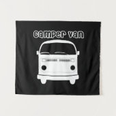 Black and White Camper Van Wall Tapestry Wandteppich (Vorderseite (Horizontal))