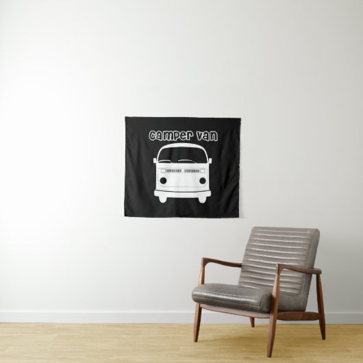 Black and White Camper Van Wall Tapestry Wandteppich (Beispiel (Horizontal))