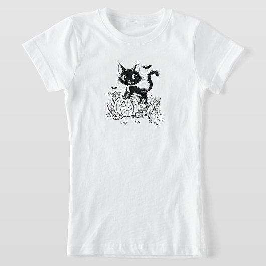 Black and White Cartoon Cat T-Shirt