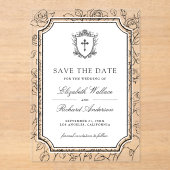 Black and White Catholic Wedding Save the Date Acryleinladungen (Vorderseite)