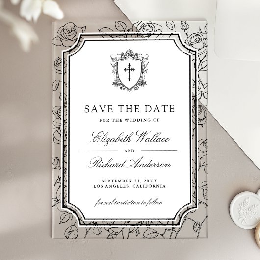 Black and White Catholic Wedding Save the Date Acryleinladungen