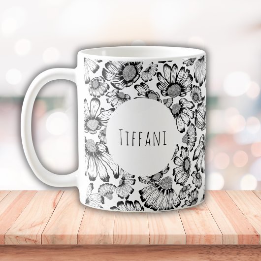 Black And White Chamomile Coffee Mug Kaffeetasse