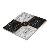 Black and White Check Marble Monogram Fliese (Seite)