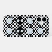 Black and White Checked Pansy Pattern iPhone 16 Hülle (Rückseite (Horizontal))