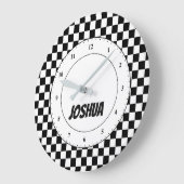 Black and White Checker Flag Large Clock Große Wanduhr (Winkel)
