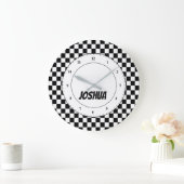 Black and White Checker Flag Large Clock Große Wanduhr (Zuhause)