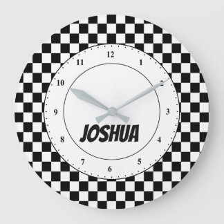 Black and White Checker Flag Large Clock Große Wanduhr