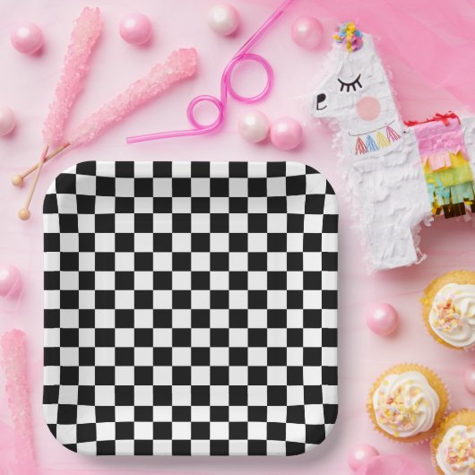 Black and white checkerboard pattern  pappteller (Party)