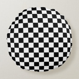 Black and white checkerboard pattern  rundes kissen