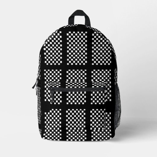 Black and White Checkered Backpack Bedruckter Rucksack (Vorderseite)
