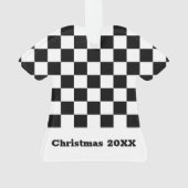 Black and White Checkered Boys Name Ornament (Rückseite)