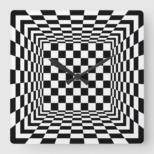 black and white checkered quadratische wanduhr (Vorderseite)