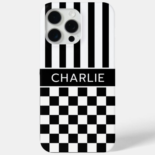 Black and White Checkered Striped Personalized Case-Mate iPhone Hülle (Rückseite)