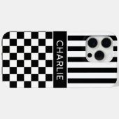 Black and White Checkered Striped Personalized Case-Mate iPhone Hülle (Rückseite (Horizontal))