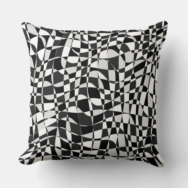 Black and White Checkered Warp Pattern Kissen (Vorderseite)
