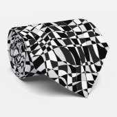 Black and White Checkered Warp Pattern Krawatte (Gerollt)