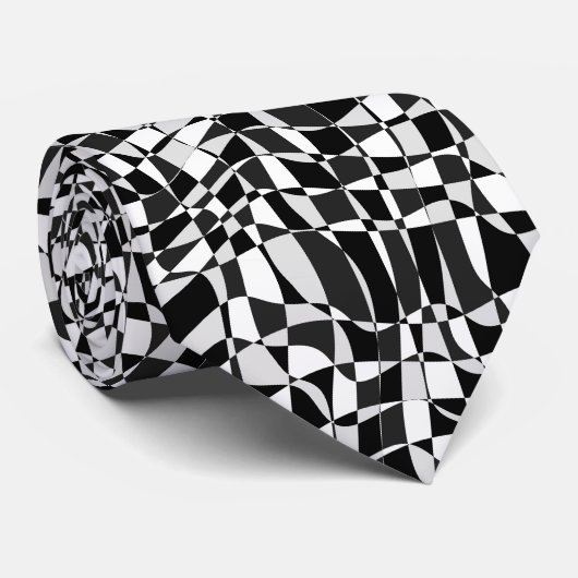 Black and White Checkered Warp Pattern Krawatte (Gerollt)