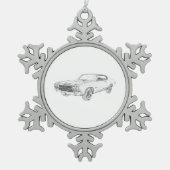 Black and White Chevelle Bowtie Muscle Car Schneeflocken Zinn-Ornament (Vorderseite)