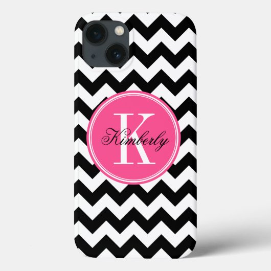 Black and White Chevron with Pink Monogram Case-Mate iPhone Hülle (Rückseite)