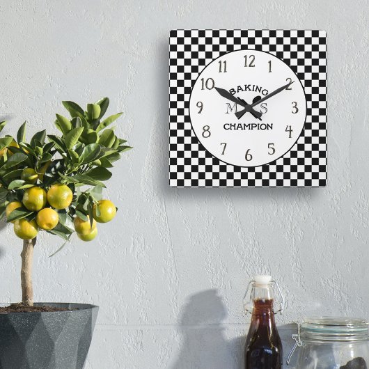 Black and White Chief Check Kitchen Clock Quadratische Wanduhr
