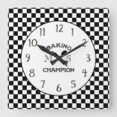 Black and White Chief Check Kitchen Clock Quadratische Wanduhr (Vorderseite)