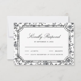 Black and White Chinoiserie Wedding RSVP Karte