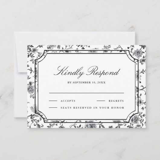 Black and White Chinoiserie Wedding RSVP Karte (Vorderseite)