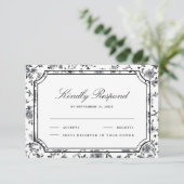 Black and White Chinoiserie Wedding RSVP Karte (Stehend Vorderseite)