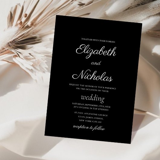black and white classic calligraphy wedding einladung