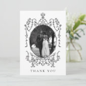 Black and White Classic Frame Wedding Photo      Dankeskarte (Stehend Vorderseite)