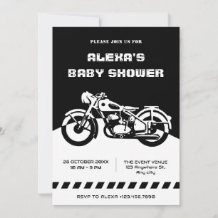 Black and White Classic Motorrad Babydusche Einladung