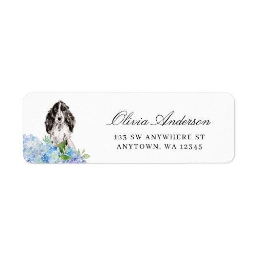 Black and White Cocker Spaniel Blue Hydrangea (Vorne)