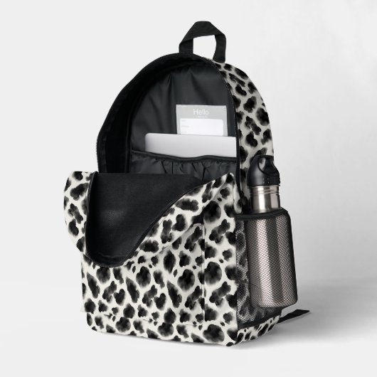Black and White Cow Print Pattern Bedruckter Rucksack (Rückseitige Ecke links (Offen) )