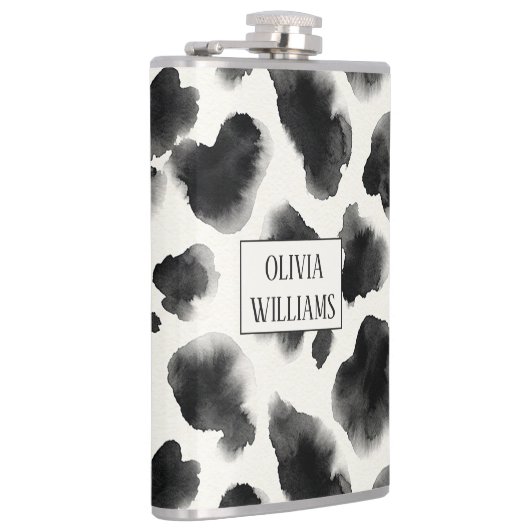 Black and White Cow Print Pattern Flachmann (Rechts)