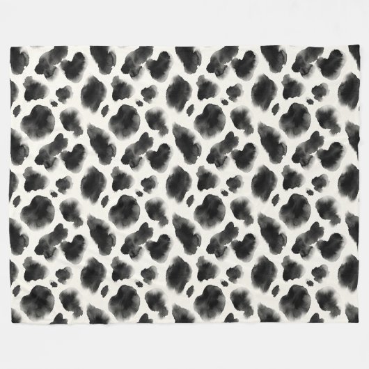 Black and White Cow Print Pattern Fleecedecke (Vorderseite (Horizontal))