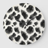Black and White Cow Print Pattern Große Wanduhr (Vorderseite)