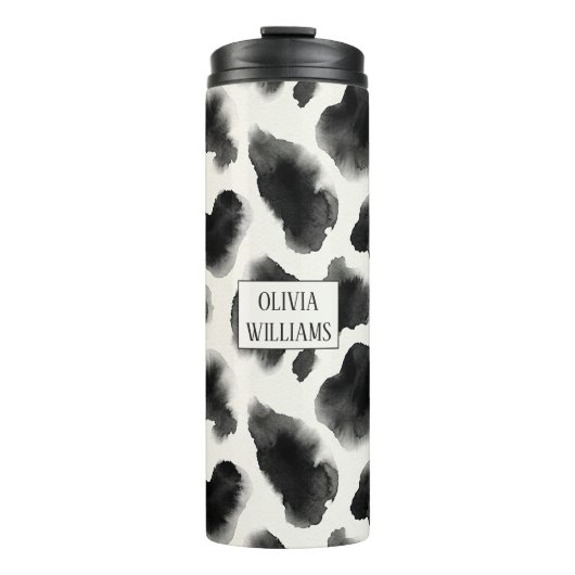 Black and White Cow Print Pattern Thermosbecher (Vorderseite)